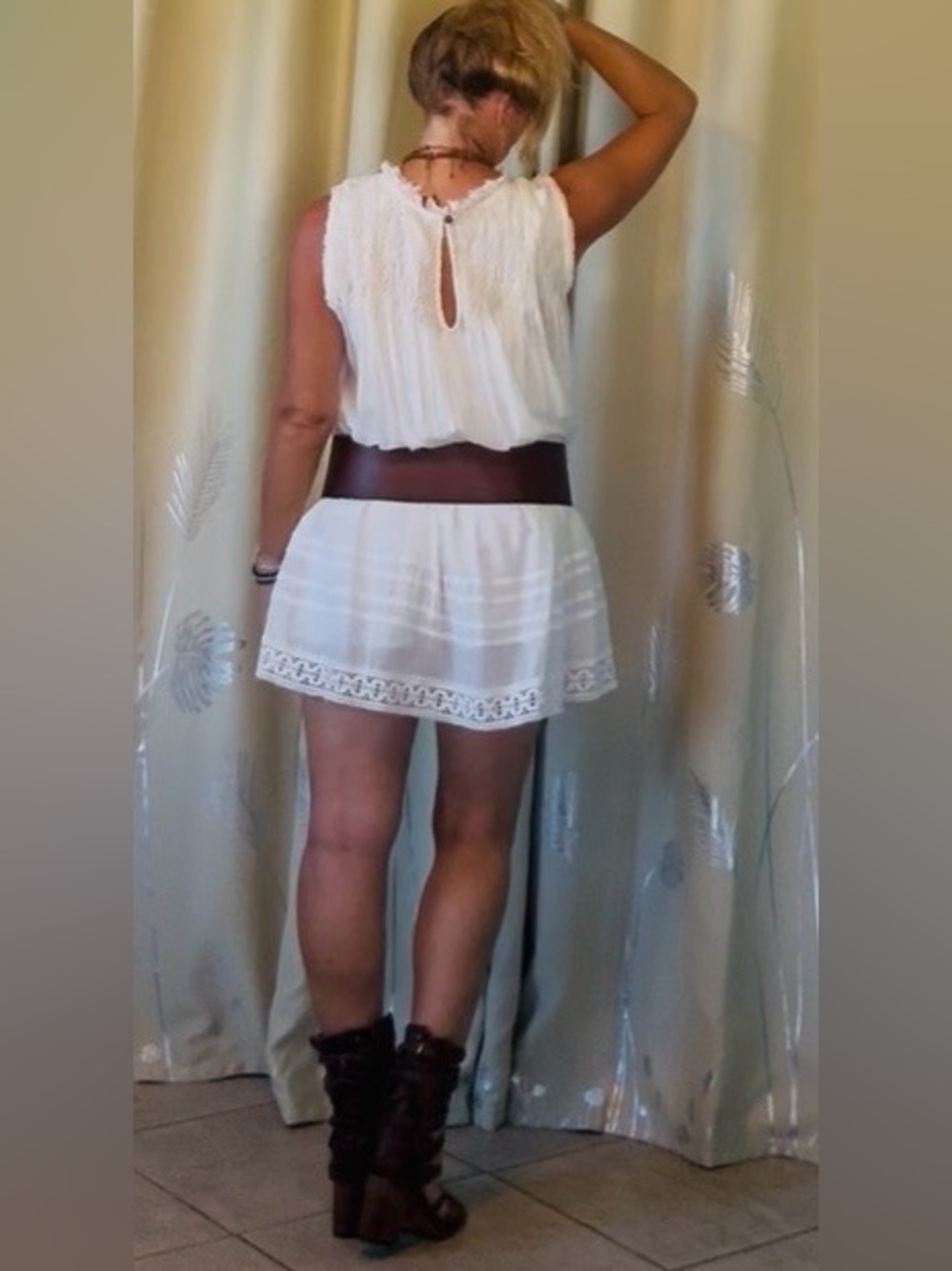 Free People White Babydoll Lace-Trim Mini Dress - Picture 8 of 14